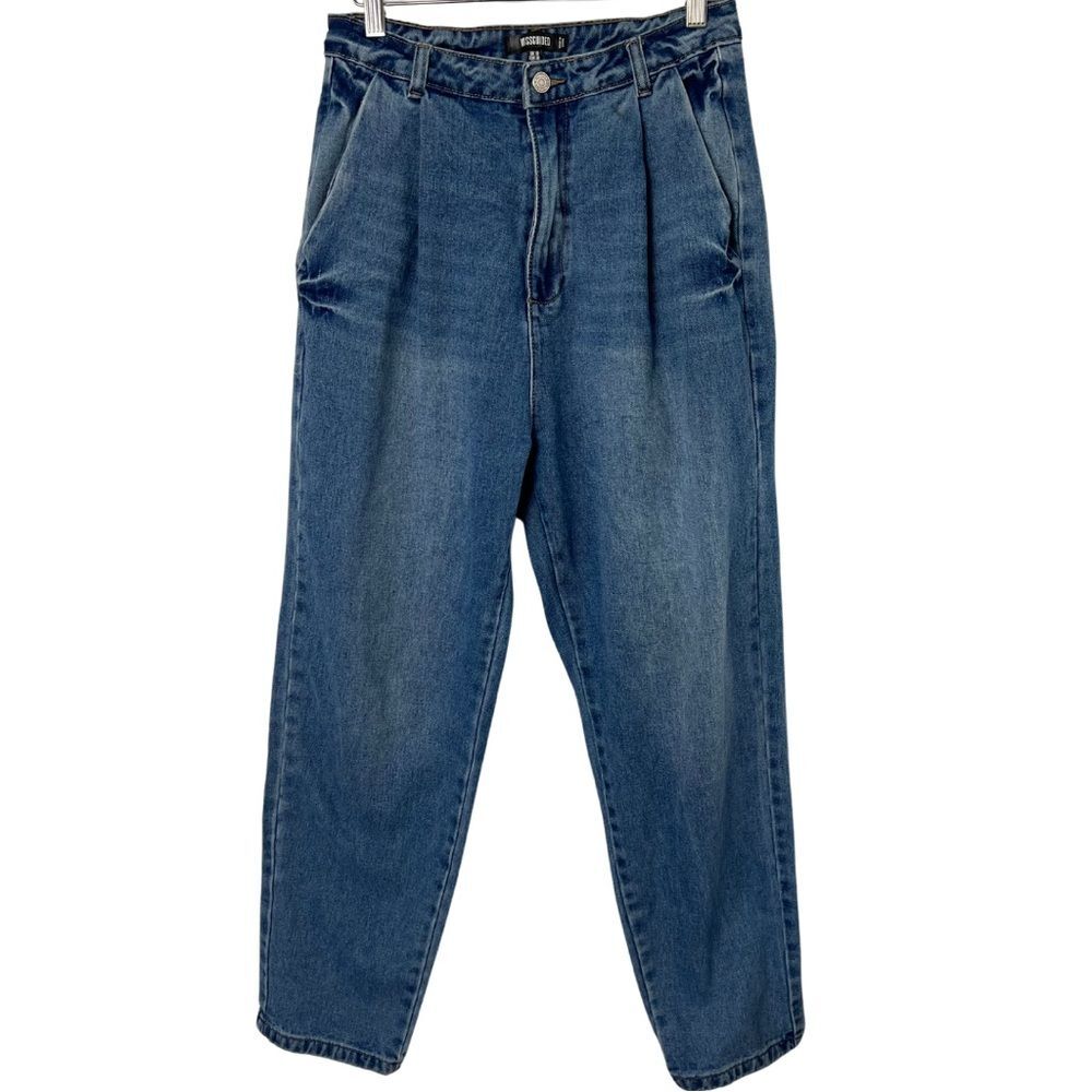 Missguided Pleated Mom Jeans Womens 6 High Rise Tapered Dark Wash Denim 90s